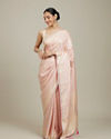 Cherry Blossom Pink Floral Patterned Zari Work Saree